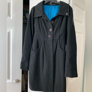 DC Women's Black Trench Coat with Blue Lining